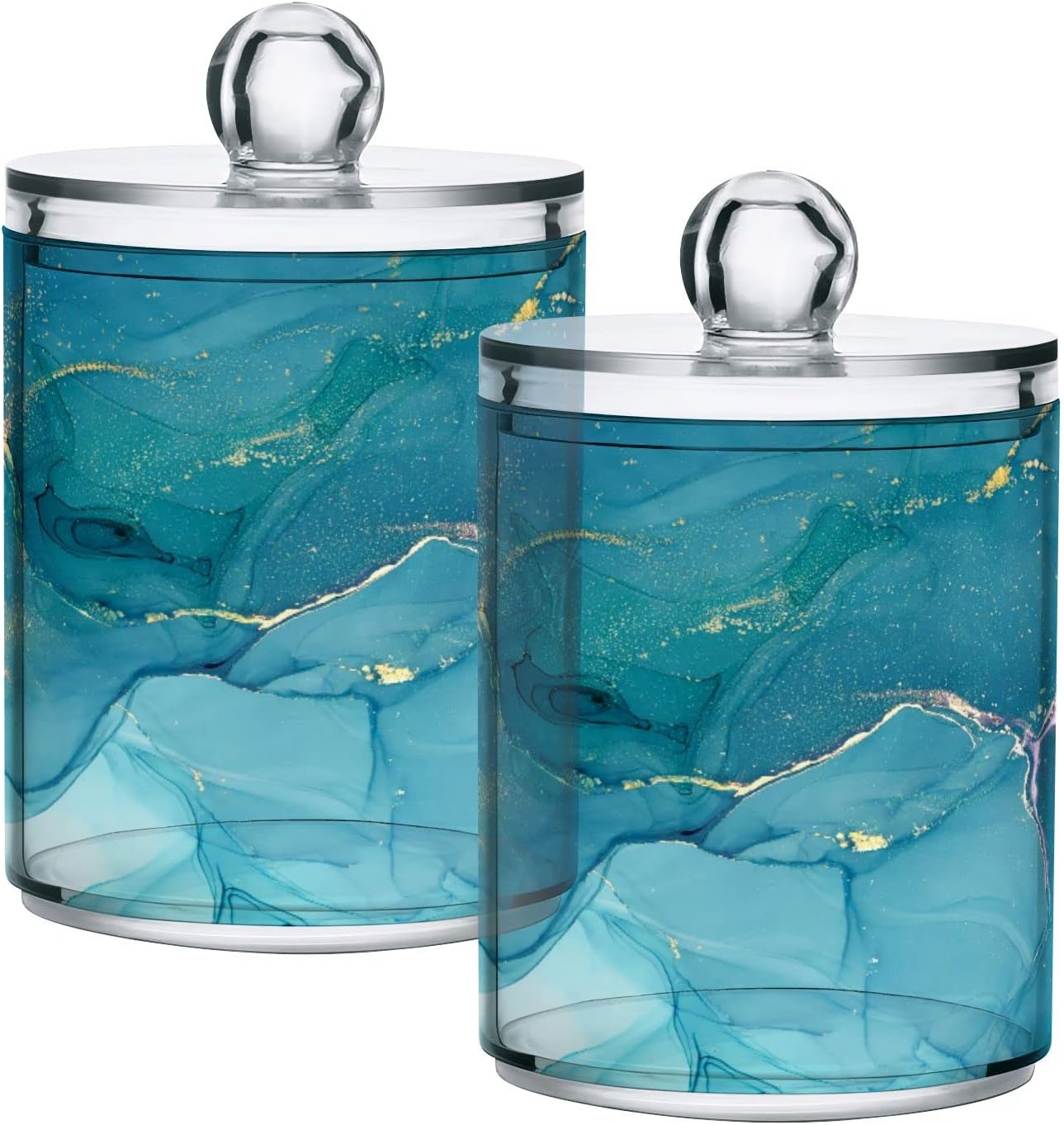 2 Pack Qtip Holder Organizer Dispenser Blue Marble Abstract Fluid Art Bathroom Storage Canister Cotton Ball Holder Bathroom Containers for Cotton Swabs/Pads/Floss